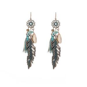 Turquoise Vintage Gold Hip-Hop Retro Leaf Alloy‎ Shell Drop Earrings Boho Artsy